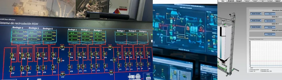 Sistema de supervisión industrial HMI y SCADA en una sala de control