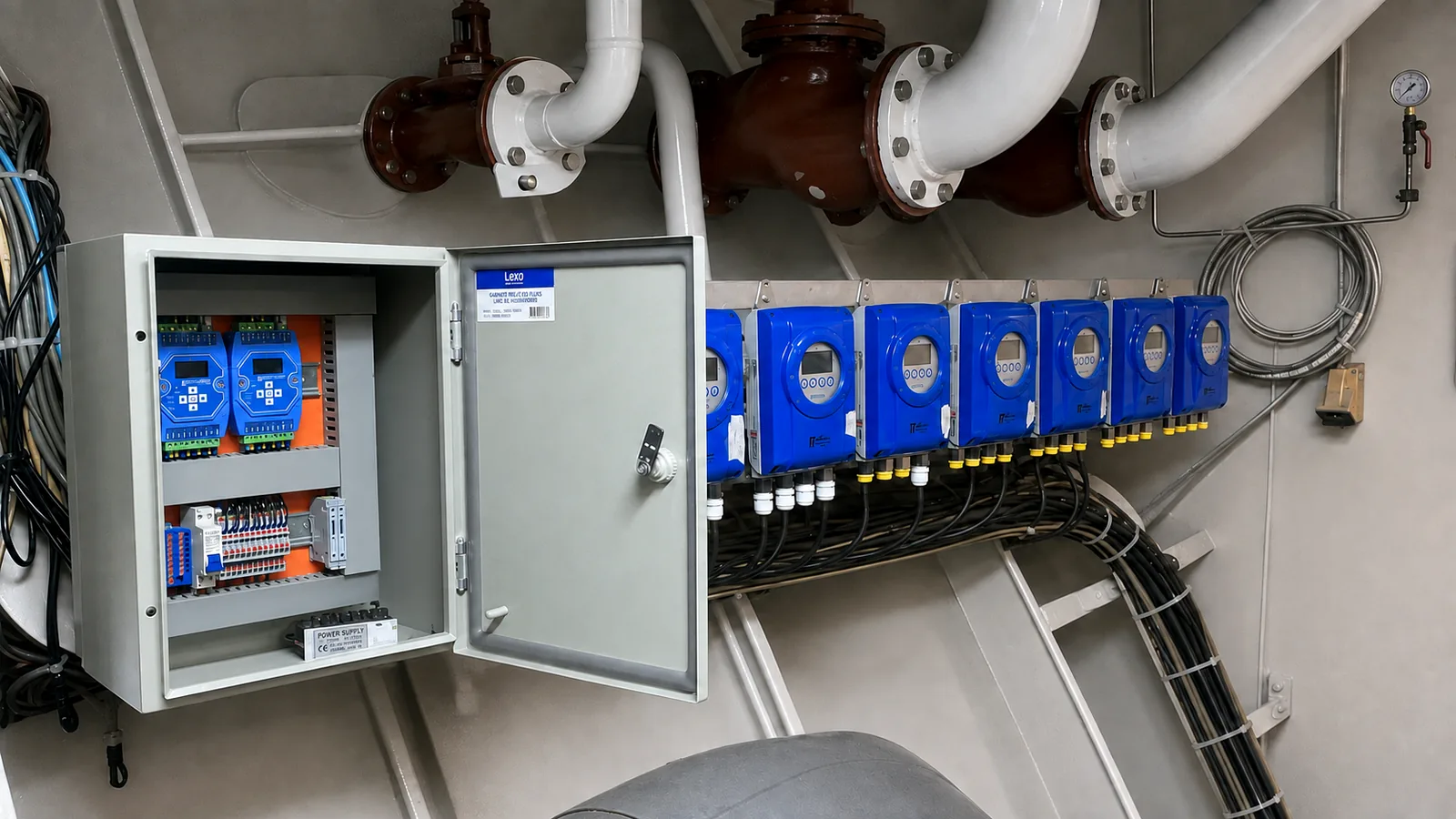 Tablero eléctrico e instrumentación instalados en una embarcación
